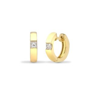 18E144 | 18ct yellow gold 18pt Natural Diamond huggie style earrings with a hinged notched post fixing