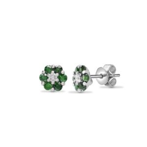 18E199 | 18ct White gold Natural Diamond 9pt and Emerald 37pt and stud earrings.