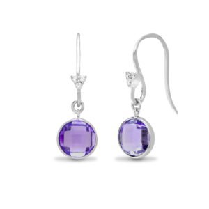 18E257 | 18ct White gold Natural Diamond 5pt and amethyst 2.58ct drop earrings with a shepherds hook fixing.