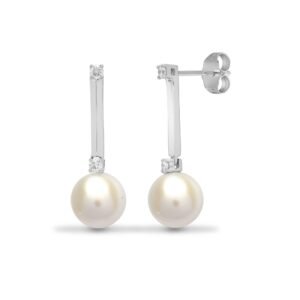18E279 | 18ct White Gold 15pt Natural Diamond Pearl Earrings