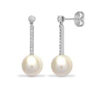 18E280 | 18ct White gold 12pt Natural Diamond and pearl drop stud earrings.