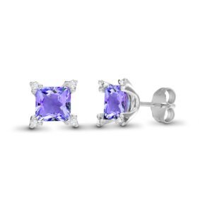 18E326 | 18ct White gold Natural Diamond 10pt and amethyst 2.09ct stud earrings.