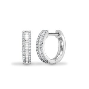 18E380 | 18ct White Gold 0.40ct Round & Baguette Natural Diamond Hoop Earrings