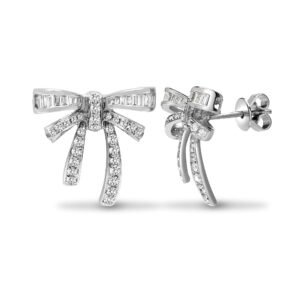 18E432 | 18ct White Gold 0.76ct Round & Baguette Natural Diamond Bow Earrings