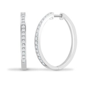 18E450 | 18ct White 0.90ct Natural Diamond Channel Half Set Hoop Earrings