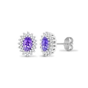 9E111 | 9ct white gold 25pt Natural Diamond and amethyst stud earrings.