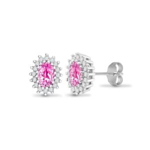 9E113 | 9ct white gold 25pt Natural Diamond and pink sapphire stud earrings.