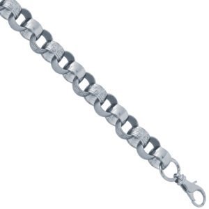 ACN002L-9 | 925 Sterling Silver Cast Patterned & Plain Belcher Bracelet