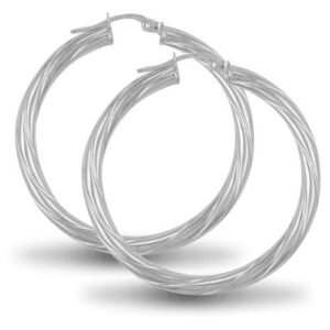 AER001E | JN Jewellery 925 Sterling Silver 3mm round-tube twisted creole Hoop Earrings