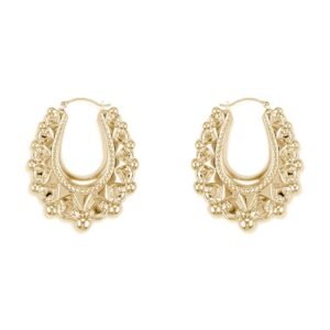 AER178B-GP | 925 Sterling Silver 14K Gold Plated Oval Spiked Creole Earrings