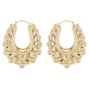 AER178C-GP | 925 Sterling Silver 14k Gold Plated Oval Spiked Creole Earrings