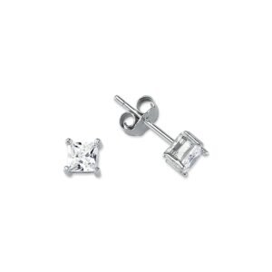 AES055A | 925 Silver 4mm CZ Set Stud Earrings Square