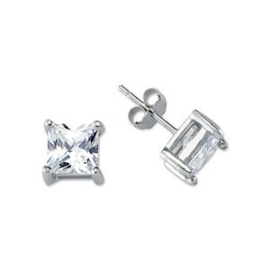 AES056B | 925 Silver 7mm CZ Set Stud Earrings Square