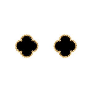AES254-GP | 925 Silver 14ct gold Plated 5 Clover Stud Earrings Black Onyx Colour