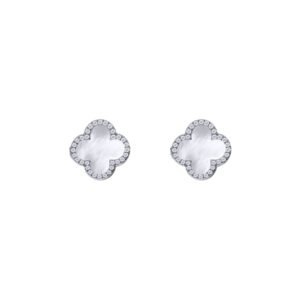 AES259 | 925 Silver Rhodium CZ Set 5 Clover Stud Earrings MOP White Colour