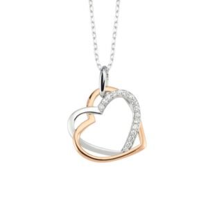 ANC064 | 925 Silver CZ Set Double Heart Necklace