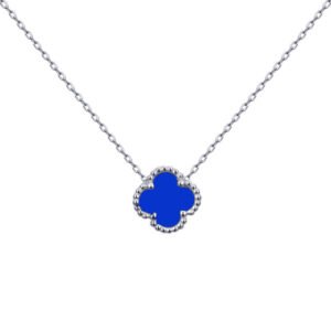 ANC100 | 925 Silver Rhodium Single Clover Necklace Blue Agate Colour
