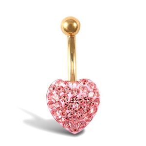 JBJ118 | 9ct Yellow Pink Crystal Heart Belly Bar