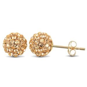 JES209 | 9ct yellow gold champagne tinted sparkling crystal set ball Stud Earrings