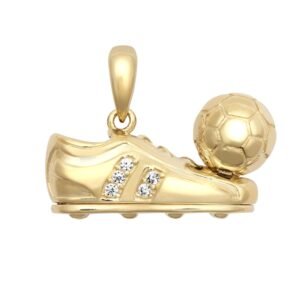 JPD605 | 9ct Yellow Gold CZ set football + football boot pendant