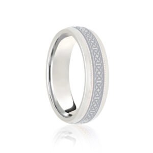 JWR185-P-5 | Platinum Court 5mm Celtic Laser Engraved Wedding Band