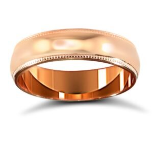 WDS9R5-02(F-Q) | 9ct Rose Gold Standard Weight D-Shape Profile Mill Grain Wedding Ring